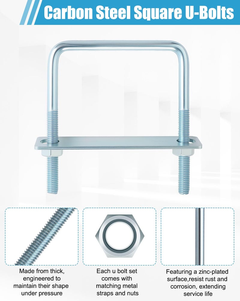 AOKLIT Store 12 Pcs Square U Bolt 4 inch Wide Zinc Plated, U Bolt Carbon Steel for Sailboat Trailers, Tube, Industrial Supplies(3/8" x 4" x 5"') - Image 3